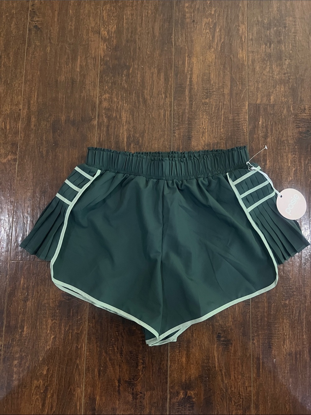 Dark Green Athletic Shorts with Light Green Trim